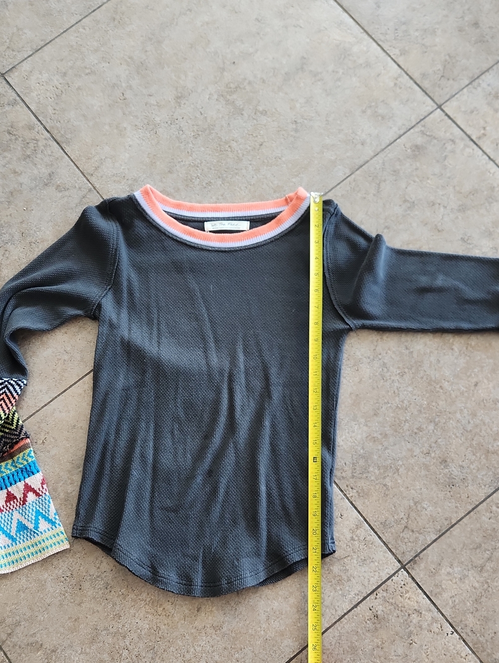 We The Free Charcoal Long-Sleeve Thermal Top with Multicolor Patterned Cuffs - Picture 5 of 10